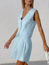 Damen Sommer Weste aus Baumwolle und Leinen Freizeit shorts zweiteiliger Anzug